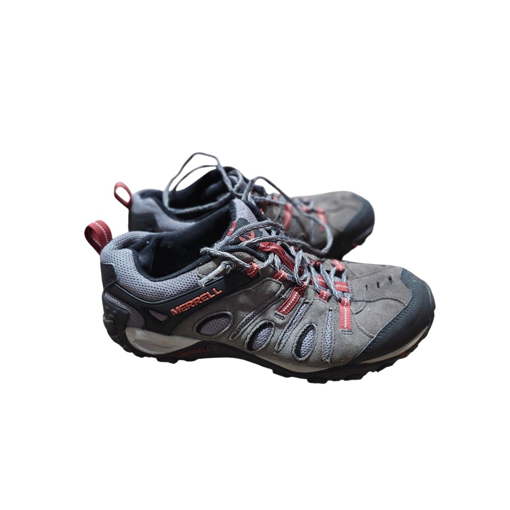 Merrell Crosslander Vent Hiking Mens Grey Red Suede Mesh Low Top Trail Sneakers